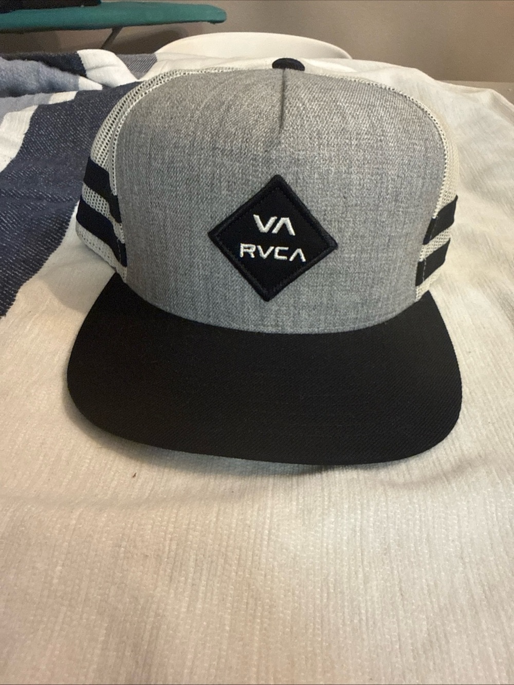 RVCA Grey and Black Mesh-Back Snapback Hat